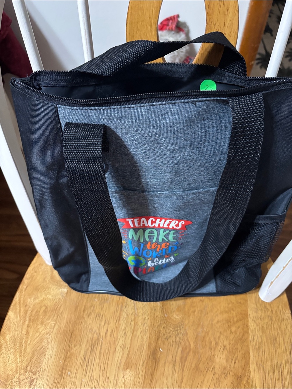Teacher Tote Bag - Black/Grey Canvas Shoulder Bag with Teacher Socks - Picture 10 of 11
